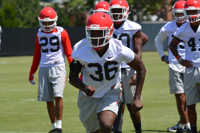 Georgia defensive back Latavious Brini (36) during the Bulldogs’ session on fhe Woodruff Practice Fields in Athens, Ga., on Tuesday, Aug. 1, 2017. (Steven Colquitt/UGA)