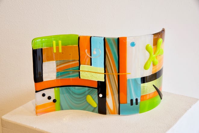 "Geometry of Autumn" is a fused-glass piece by Mike Somers, one of the artists whose work is on display at the Imago Gallery in Warren through Dec. 31.