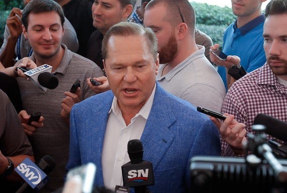 Agent Scott Boras, shown at the GM meetings in November, represents J.D. Martinez and Eric Hosmer, two players in whom the Red Sox reportedly have interest.