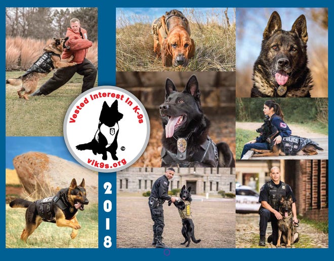 K9 Bob is featured on the cover with Deputy Santos and in the month of May 2018 in the Vested Interest in K9s, Inc. Calendar. [Courtesy of Scott Daigle Photography]