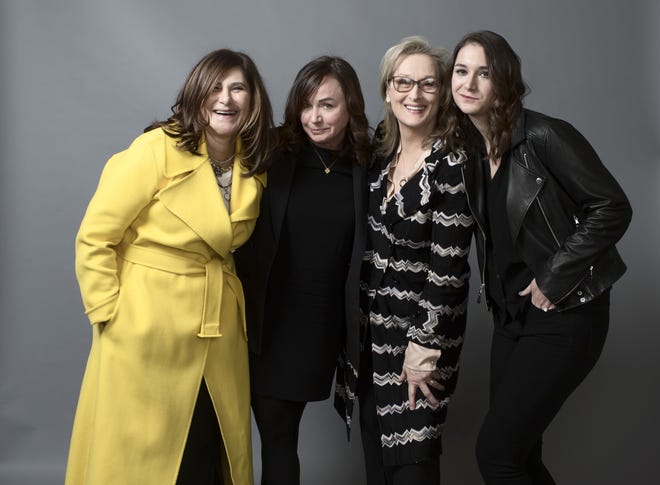 "The Post" producers Amy Pascal, left to right, and Kristie Macosko Krieger, the film's star Meryl Streep and screenwriter Liz Hannah. [Washington Post photo by Marvin Joseph]