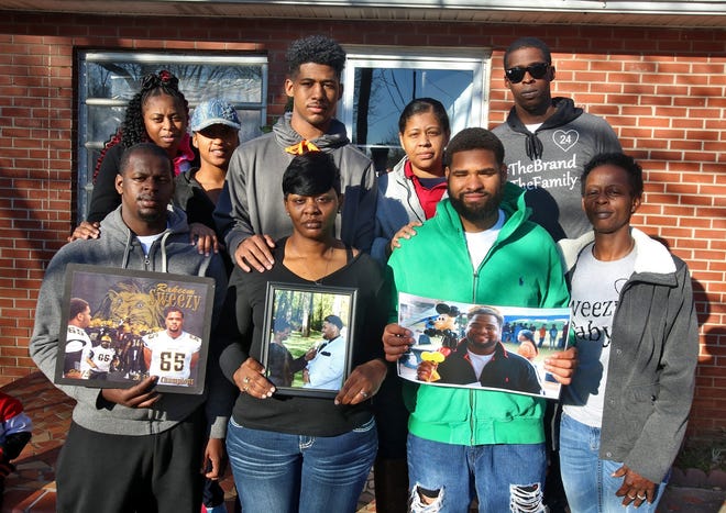 Family of Rakeem Sweezy gathers to remember the 20-year-old former Shelby High School student at the home of his aunt on Thursday. Sweezy was found dead on Friday, Dec. 8 in his room at Brevard College [Brittany Randolph/The Star]