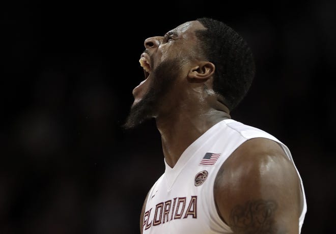 Florida State forward Phil Cofer reacts after the Seminoles beat Virginia Tech. (AP Photo/Julie Jacobson)