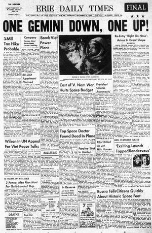 The front page of the Erie Daily Times from Dec. 16, 1965. [ERIE TIMES-NEWS]