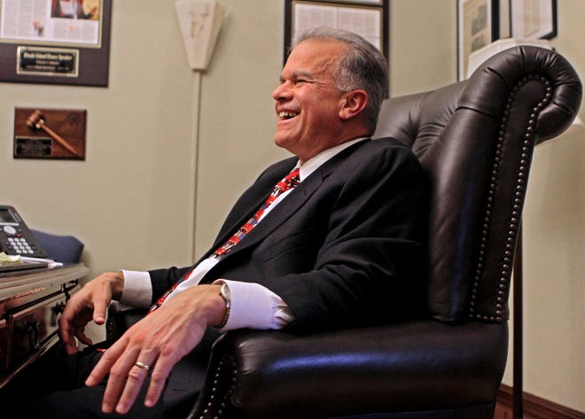 House Speaker Nicholas Mattiello, in his State House office on Monday, says he's not hearing much support amongst constituents and legislative colleagues for the public financing of a new PawSox stadium. [The Providence Journal / David DelPoio]