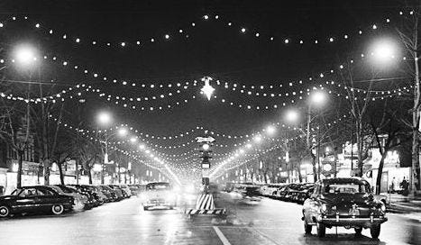 This former Vineland Times Journal photo taken by the late photographer Jim Ballurio shows Vineland’s Landis Avenue at Christmastime during the mid-1950s. [Greg Zyla collection]