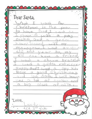Letter to Santa Claus from Landry, Legacy Christian Academy