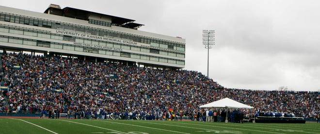 Kansas officials on Wednesday presented a proposal to the Kansas Board of Regents to amend the name of its near century-old Memorial Stadium football facility to honor major benefactor and athletics department donor David G. Booth, a 1968 graduate of KU. (2008 file photograph/The Associated Press)