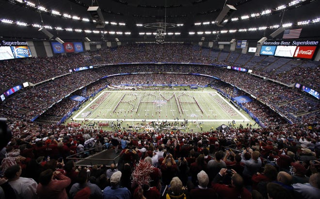 The University of Alabama Million Dollar Band spells out "BAMA" before the Allstate Sugar Bowl game against Oklahoma in the Mercedes-Benz Superdome in New Orleans, La., on Jan. 2, 2014. [File staff photo]