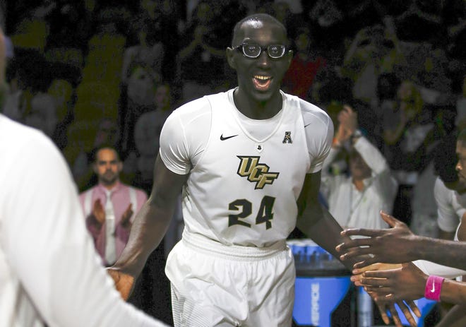 UCF center Tacko Fall, a 7-foot-6 junior from Liberty Christian Prep in Tavares, was named the American Athletic Conference Player of the Week on Tuesday. [AP Photo / Reinhold Matay, File]