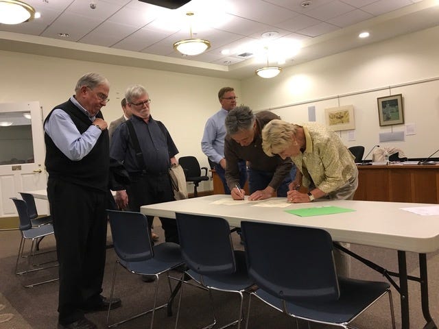 Members of the Ellis Park Trustees and Board of Selectmen this year signed an agreement that sets the standard for maintenance of the park now and in the future. 

[Photo courtesy of David Brinkman]