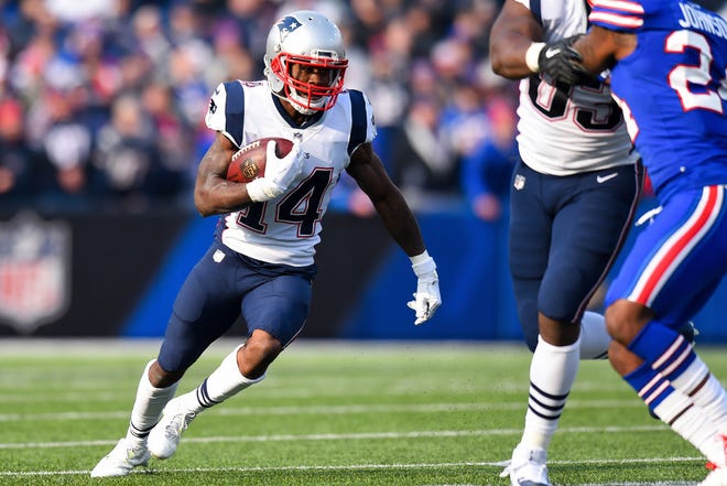 The Patriots' Brandin Cooks, gaining yards against Buffalo in a Dec. 3 game, has meshed with the offense and quarterback Tom Brady.