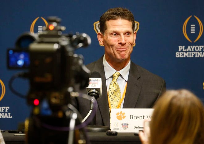 Clemson defensive coordinator Brent Venables speaks to the media during interviews at the Marriott New Orleans Downtown Convention Center on Thursday, Dec. 28, 2017. Clemson faces Alabama on Monday, Jan. 1 in the Sugar Bowl. [Staff Photo/Gary Cosby Jr.]