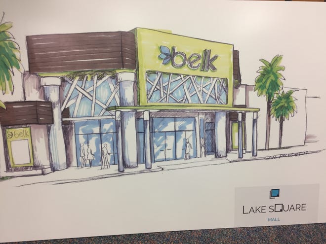 This artist rendering depicts what the entryway will look like for Belk department store at Lake Square Mall. [SUBMITTED]