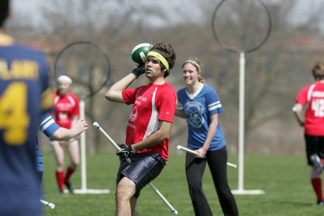 Yes, Quidditch is actually something played on college campuses. [ROCKFORD REGISTER STAR File]