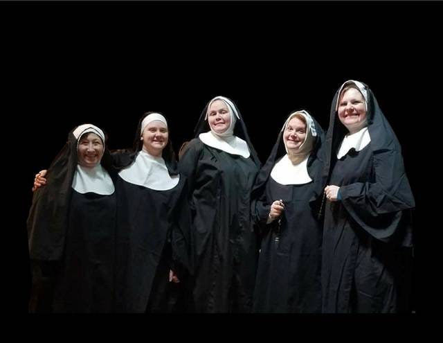 Actresses performing in Nunsense are from left to right: Jennifer Kokjohn, Abigail Freeman, Erica Brown, Coriann Westvold, and Stephanie Hammer. Also appearing in the show will be Dennis McIntyre, Todd Reed and Jeremiah Zahn.