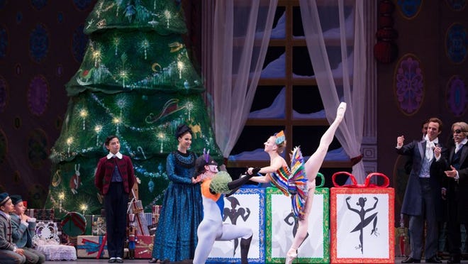 Ellen Grocki as Columbine and Alex Manning as Harlequin perform in a scene from Miami City Ballet’s rebooted ‘Nutcracker.’ Photo by Alexander Iziliaev