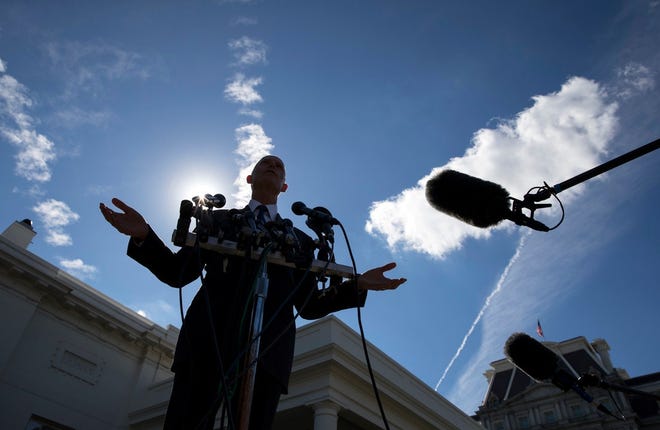 In this Sept. 29 file photo, Florida Gov. Rick Scott talks to the media outside the West Wing of the White House in Washington. [AP Photo/Carolyn Kaster]