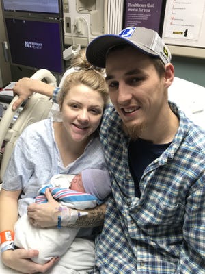 Michaela Gammons and Zack Taylor welcomed their son, Silas Cain Taylor, at 4:01 a.m. Monday morning at Novant Health Thomasville Medical Center. He was the first born baby in Davidson County. [Contributed photo]