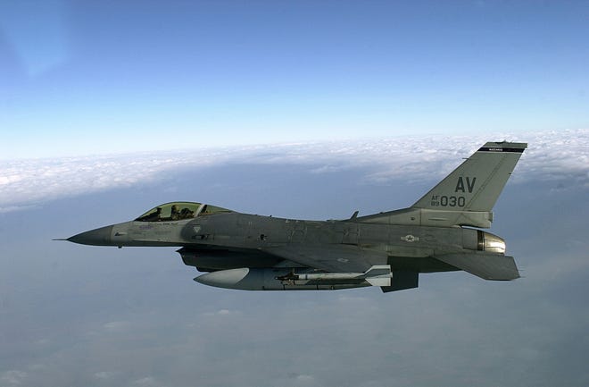 010205-F-1631A-001

 An U.S. F-16 flies towards Rimini, Italy to join with the Italian Air Force in a training mission.  U.S. Air Forces from the 510th Fighter Squadron, Aviano Air Base, Italy and Italian Air Forces from the 83rd Combat Search and Rescue Squadron, Rimini, Italy, participated in a 4-day training mission from Feb. 5 to Feb. 8, 2001. The mission involved U.S. F-16 aircrews locating and authenticating survivors and coordinate pickup with Italian rescue crews. F-16's were also tasked with escorting helicopters to protect them from air and ground threats. This is the first ever tasking of a full-time combat search and rescue mission for F-16's from the 510th Fighter Squadron. (U.S. Air Force photo by Tech. Sgt. Dave Ahlschwede)