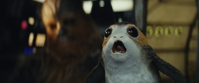 A porg from "Star Wars: The Last Jedi." These creatures were inspired by Inspired by puffin seabirds in Ireland. [LUCASFILM Ltd.]