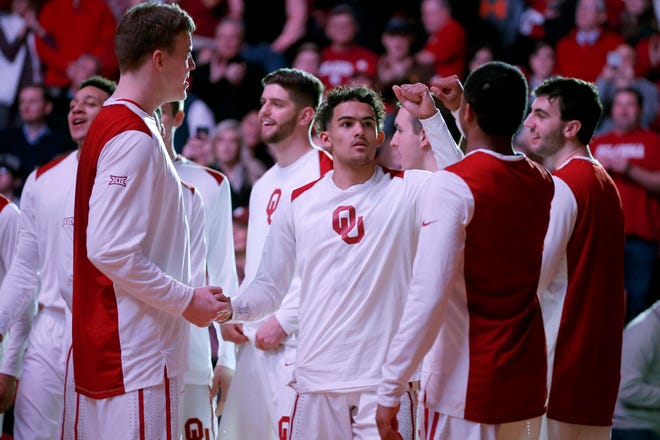 Oklahoma’s Trae Young is introduced before Wednesday night’s Bedlam basketball game against the Oklahoma State Cowboys at Lloyd Noble Center in Norman. [Photo by Bryan Terry, The Oklahoman]