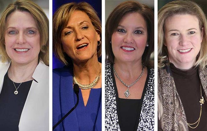 Four women are running as major-party candidates for Ohio governor: from left, Democrat Connie Pillich, Democrat Betty Sutton, Republican Mary Taylor and Democrat Nan Whaley [Dispatch file photos]