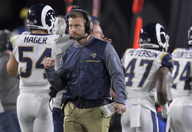 Los Angeles Rams head coach Sean McVay believes the Rams are "going in the right direction" after an 11-6 season. The Rams lost 26-13 to the Atlanta Falcons on Saturday. [AP Photo/Mark J. Terrill]