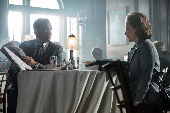 Ben Bradlee (Tom Hanks) and Kay Graham (Meryl Streep) talk about the future of their newspaper. [Twentieth Century Fox]