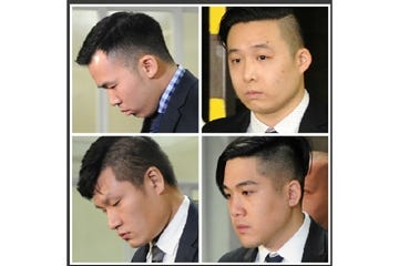 After sentencing at the Monroe County Courthouse in Stroudsburg on Monday, January 8, 2018, for the hazing death of Michael Deng, are: top left, Kenny Kwan; top right, Charles Lai; bottom left, Raymond Lam; bottom right, Sheldon Long. [Keith R. Stevenson/Pocono Record]