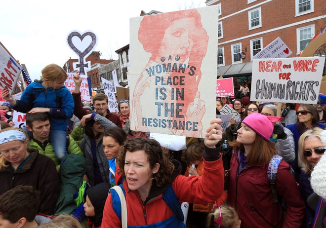 Congress Street in Portsmouth was filled by thousands who gathered to join the Women's March on Saturday, Jan. 21, 2017. The 2018 event is planned for 1 to 3 p.m. Satuday, Jan. 20. [Ioanna Raptis/Seacoastonline, file]