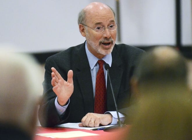 Gov. Tom Wolf, shown here in Center Township last year, declared the opioid crisis to be a temporary statewide disaster emergency Wednesday, allowing the state to bypass certain requirements and regulations to better address the epidemic. [Lucy Schaly/BCT Staff]