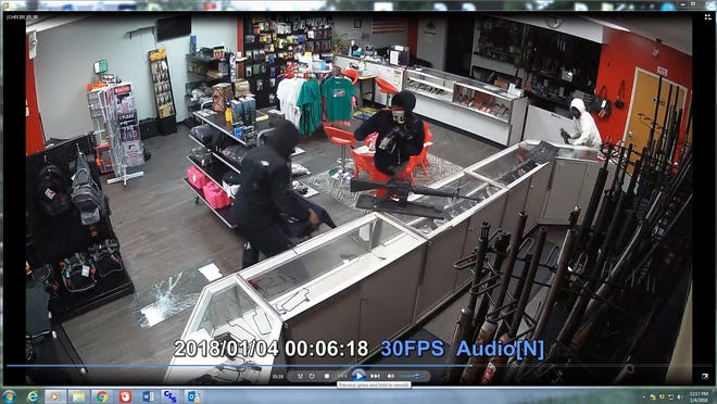 Police are searching for the people who robbed BigLinny Firearms, 485 Southtowne Drive, Belvidere on Jan. 3 and Jan. 8. The Belvidere Police Department provided several surveillance photos. [PHOTO PROVIDED]