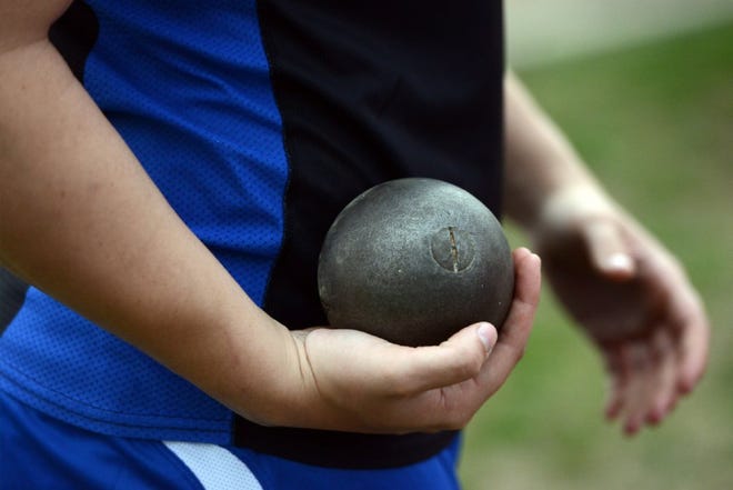 Shot put weights vary based on the age and gender of the athlete but in the U.S. can range from 4.4 to 16 pounds. [Dispatch file photo]