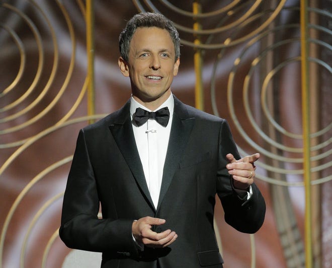This image released by NBC shows host Seth Meyers at the 75th Annual Golden Globe Awards at the Beverly Hilton Hotel in Beverly Hills, Calif., on Jan. 7. [Paul Drinkwater/NBC via AP]