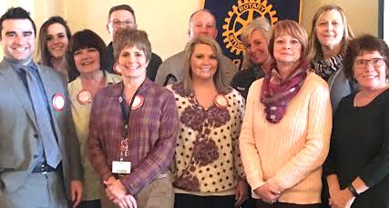 Cambridge Rotarians at a recent meeting included, l to r, front row, Mitch Howard, Judy Brill, Shelly Thompson, Katie Good, Deb Brown, Kathy Warhola; back row, Ashley Karlen, Larry Parnell, Jeremy Wilkinson, Becky Jefferies, Barb Funk.
