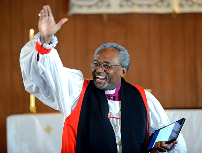 The Most Rev. Michael Bruce Curry, presiding bishop of the Episcopal Church, delivers a sermon Saturday morning at a service honoring Deaconess Anna Butler Alexander, the first African-American deaconess of the church. (Terry Dickson/For the Times-Union)