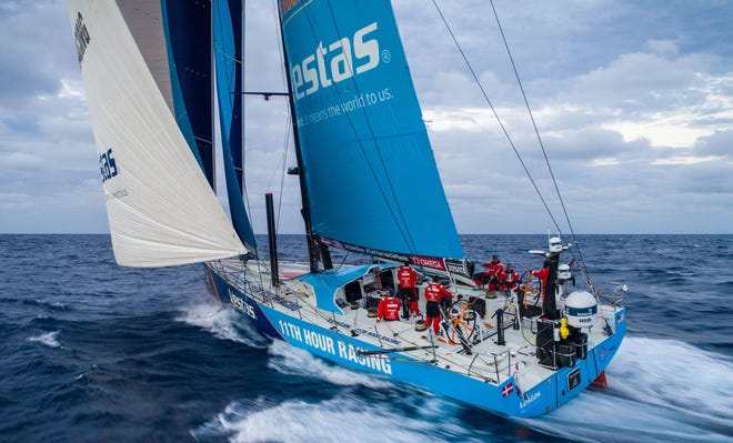 Vestas 11th Hour Racing sails on the Pacific Ocean on Thursday, a day before the boat collided with another vessel. None of the crew members was injured during the crash, but it forced the team to retire from Leg 4 of the Volvo Ocean Race.