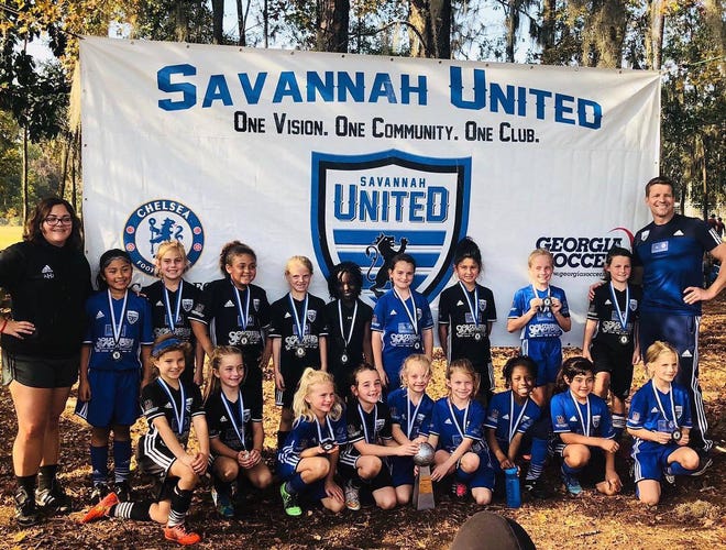 The SSA Savannah United ‘09 Girls Black (left) and Blue (right) soccer teams finished in first and second place in their age bracket of annual Savannah United Finale tournament last month at the Jennifer Ross Soccer Complex. (Photo courtesy of Savannah United)