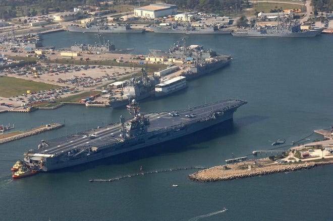 The aircraft carrier USS John F. Kennedy returns to Mayport Naval Station in Jacksonville from Boston for the beginning of its decommissioning in 2007. U.S. Sens. Marco Rubio and Bill Nelson sent a letter to President Donald Trump asking for the funding to bring a carrier back to the base. (Florida Times-Union)