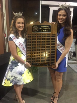 Miss Mount Holly 2017 Allison Farris, right, and Miss Mount Holly’s Outstanding Teen 2017 Chloe Clary were guests at the Mount Holly Man and Woman of the Year ceremony on May 4. They will pass on their crowns during the 2018 Miss Mount Holly Scholarship Pageant on Sunday, Feb. 18 at Stuart W. Cramer High School. [PROVIDED PHOTO]
