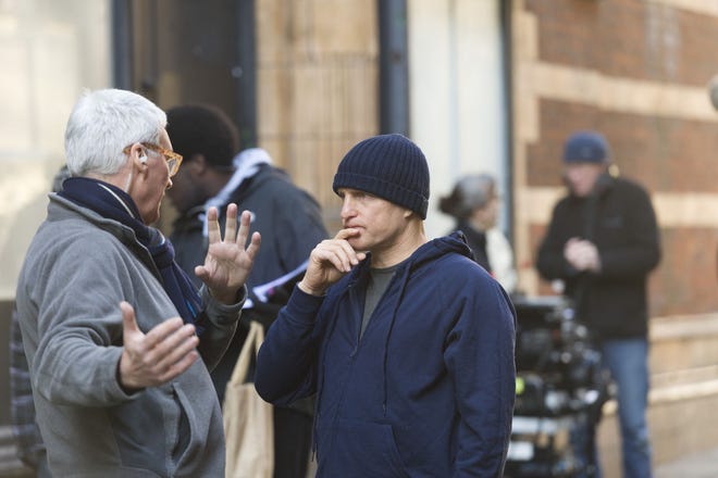 Woody Harrelson is shown during a 'Lost in London' film rehearsal on Grape Street in London, the location of a restaurant and theater featured in the begining of the movie. Harrelson directed and stars in the film, which is based on real events.