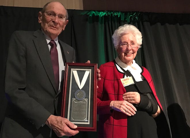 Longtime community volunteers Laurine and Milt Paule are 2018 recipients of the Emmy Award from the Burlington Chamber of Commerce. [submitted]