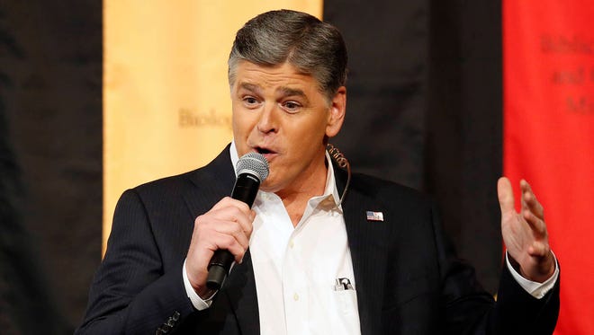 In this March 18, 2016 photo, Fox News Channel’s Sean Hannity speaks during a campaign rally for Republican presidential candidate, Sen. Ted Cruz, R-Texas, in Phoenix. (AP Photo/Rick Scuteri, file)
