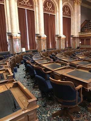 Debate about an immigration enforcement bill that would require local governments to comply with federal immigration agents or risk losing state funds is expected this week in the House chambers, shown here, at the Iowa State Capitol in Des Moines. [John Gaines/thehawkeye.com]