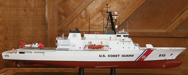 A model of a Coast Guard offshore patrol cutter is on display at Eastern Shipbuilding's Nelson Street shipyard in Panama City. The company has requested $20 million in Triumph Gulf Coast money for the project. [NEWS HERALD FILE PHOTO]