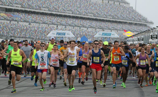Runners compete in last year's Daytona Beach Half Marathon at Daytona International Speedway on February 5, 2017. [News-Journal/NIGEL COOK]