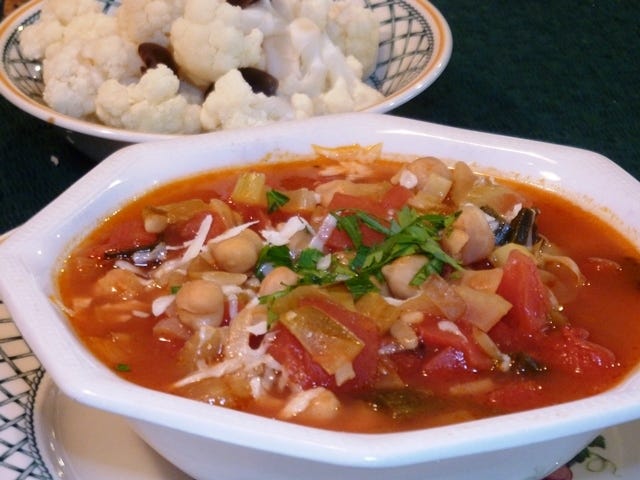 Chickpeas and orzo make this a hearty soup and a meal in itself. (Linda Gassenheimer/TNS)