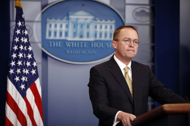 Mick Mulvaney, the director of the Office of Management and Budget, speaks with reporters during a White House press briefing on Jan. 20. [ALEX BRANDON/THE ASSOCIATED PRESS]