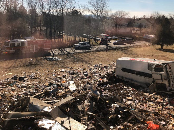 This photo provided by a member of Congress, shows a crash site near Crozet, Va., Wednesday, Jan. 31, 2018. A chartered train carrying dozens of GOP lawmakers to a Republican retreat in West Virginia struck a garbage truck south of Charlottesville, Virginia on Wednesday, lawmakers said. (AP Photo)